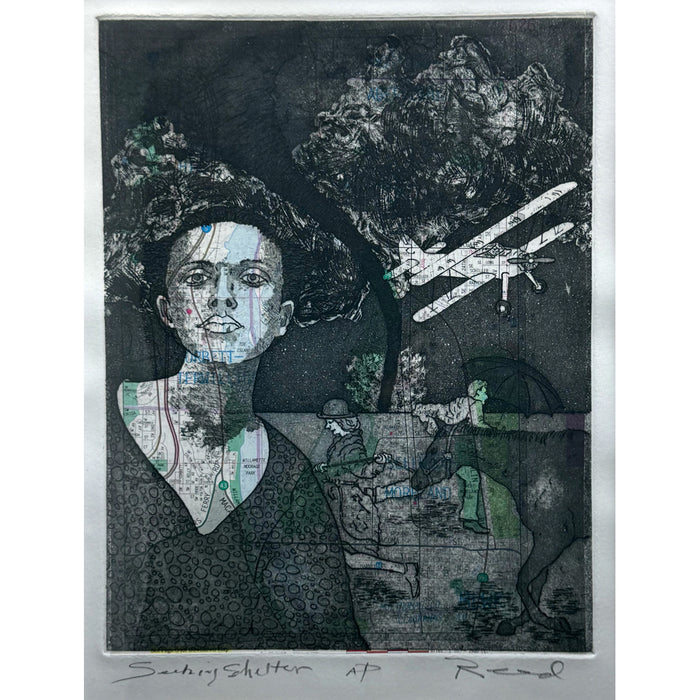 128. Seeking Shelter — Etching