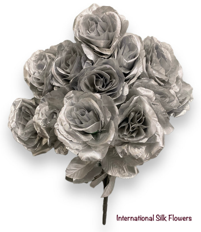 17" Satin Open Rose Bush ( INT398-#5 Silver )