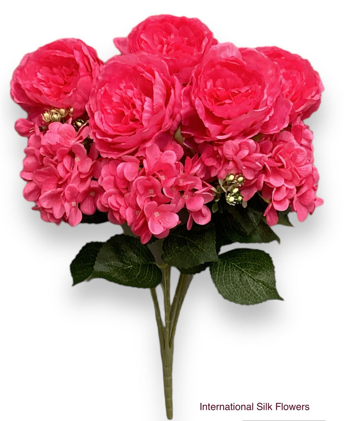 23'' Deluxe Silk Peony Hydrangea Bush ( B1502-Fuchsia )