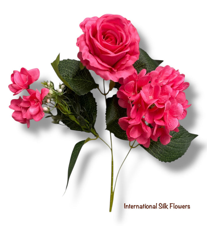 23'' Deluxe Silk Rose Hydrangea Mix Bush ( B1501-Fuchsia )