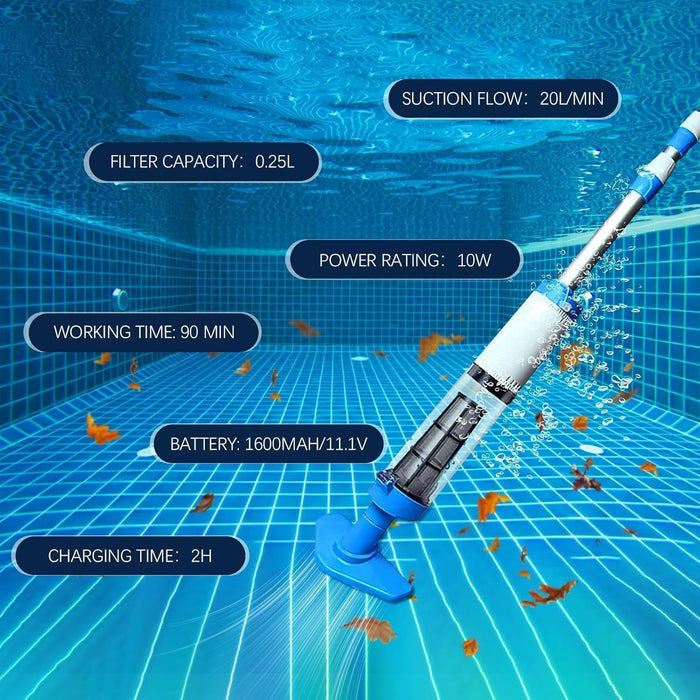 3-in-1 Cordless Pool Vacuum Cleaner Rechargeable Spa & Pool Cleaner with Telescopic Pole