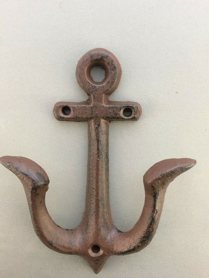 5 Pcs Anchor Style Rustic Cast Iron Wall Coat Hooks Hat Hook Hall Tree Brown.