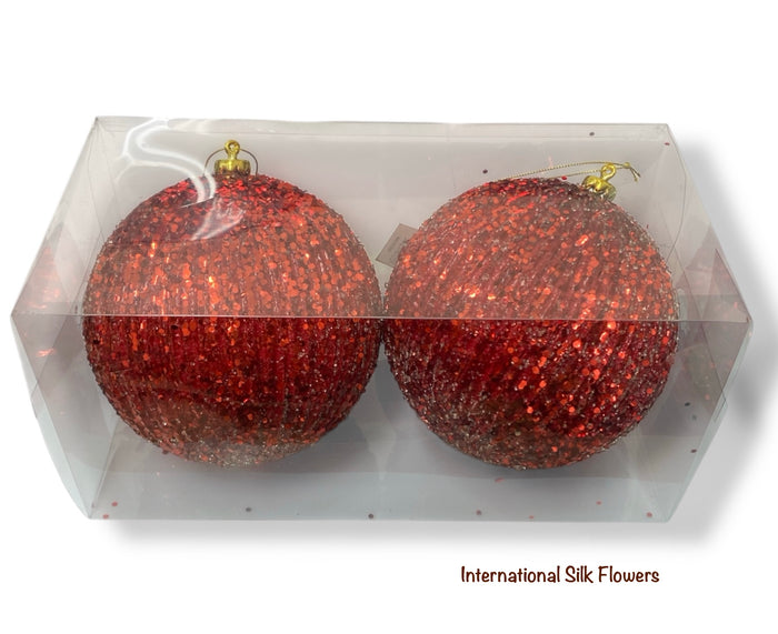 5.9'' Glitter Beaded Ball Ornament ( 206640-Red )