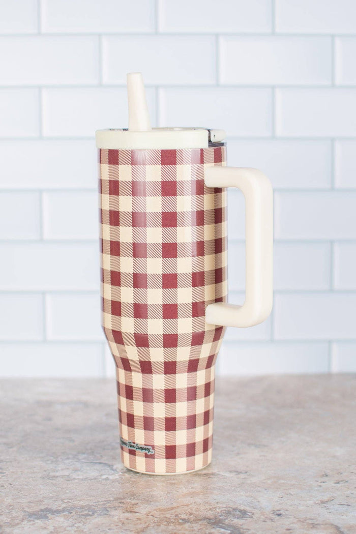 American Farm Company - Cranberry Gingham 40oz Water Tank Tumbler