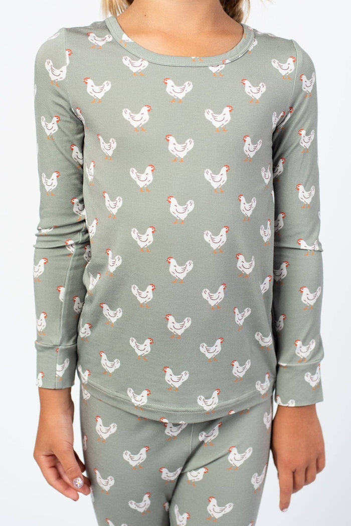 American Farm Company - Sage Chickens Toddler/Youth Bamboo Pajama Set