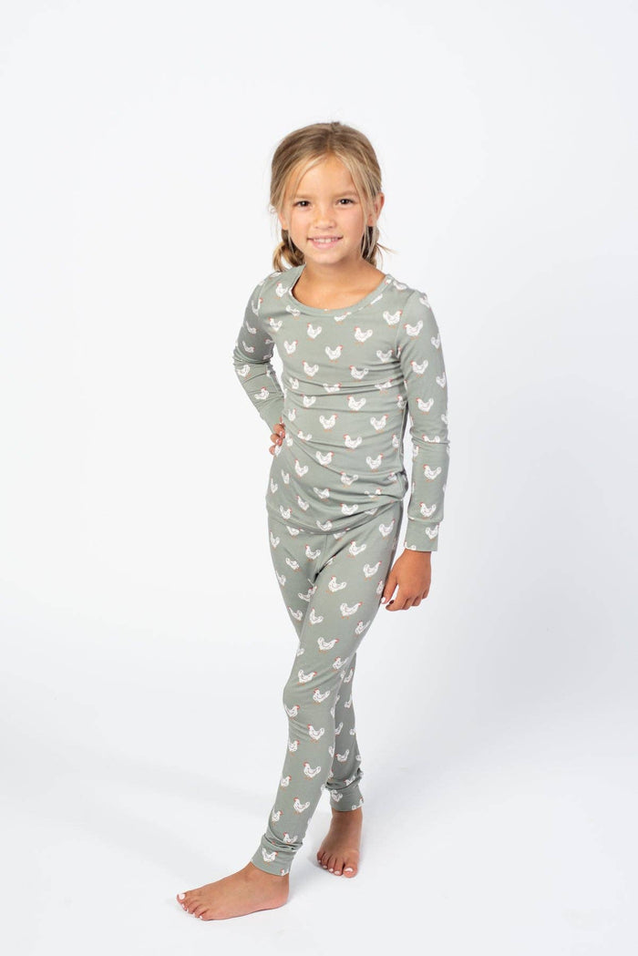 American Farm Company - Sage Chickens Toddler/Youth Bamboo Pajama Set