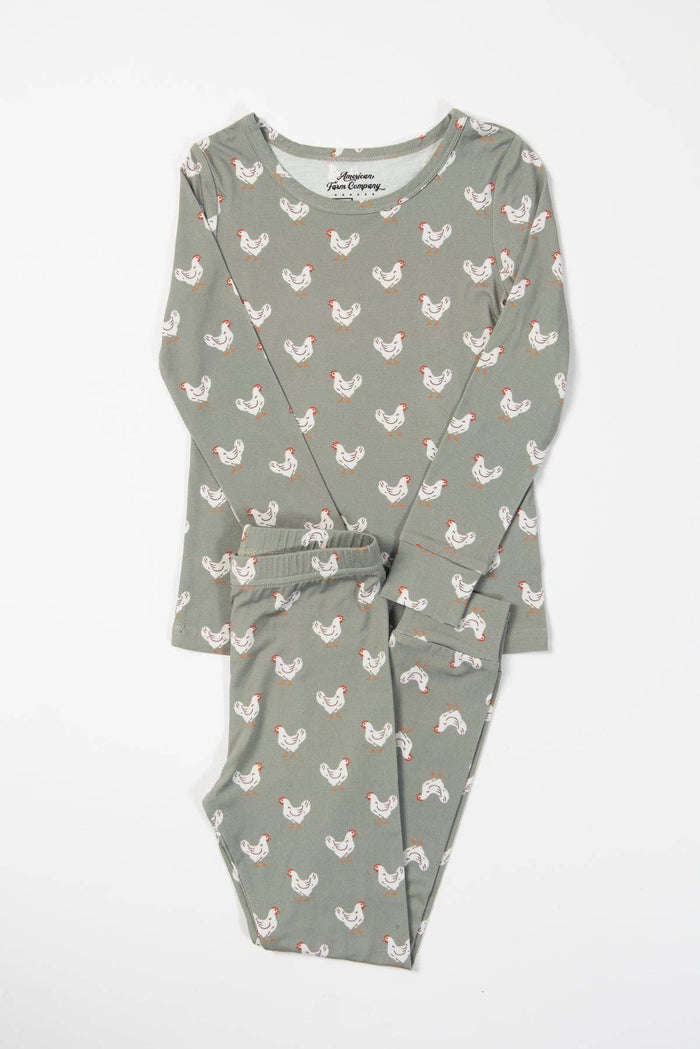 American Farm Company - Sage Chickens Toddler/Youth Bamboo Pajama Set