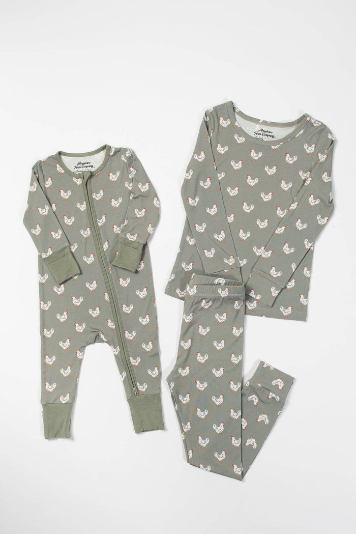 American Farm Company - Sage Chickens Toddler/Youth Bamboo Pajama Set