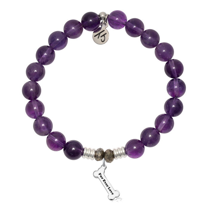 Amethyst Gemstone Bracelet with Fur Ever Love Sterling Silver Charm