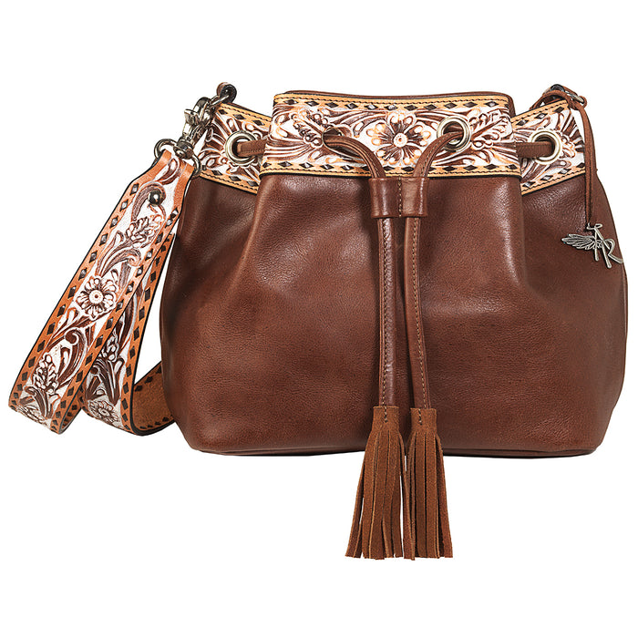 Angel Ranch Conceal Carry Bucket Bag White Washed Daisy Collection Brown