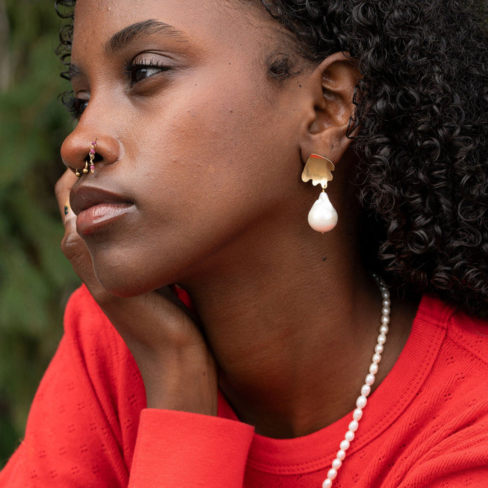 Ann Erickson Brass Studs with Baroque Pearls
