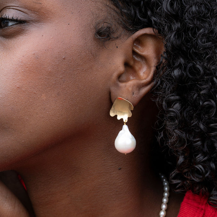 Ann Erickson Brass Studs with Baroque Pearls
