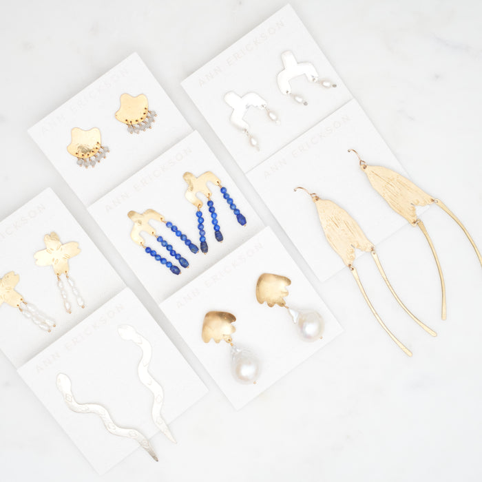 Ann Erickson Tem Brass + Labradorite Stud Earrings