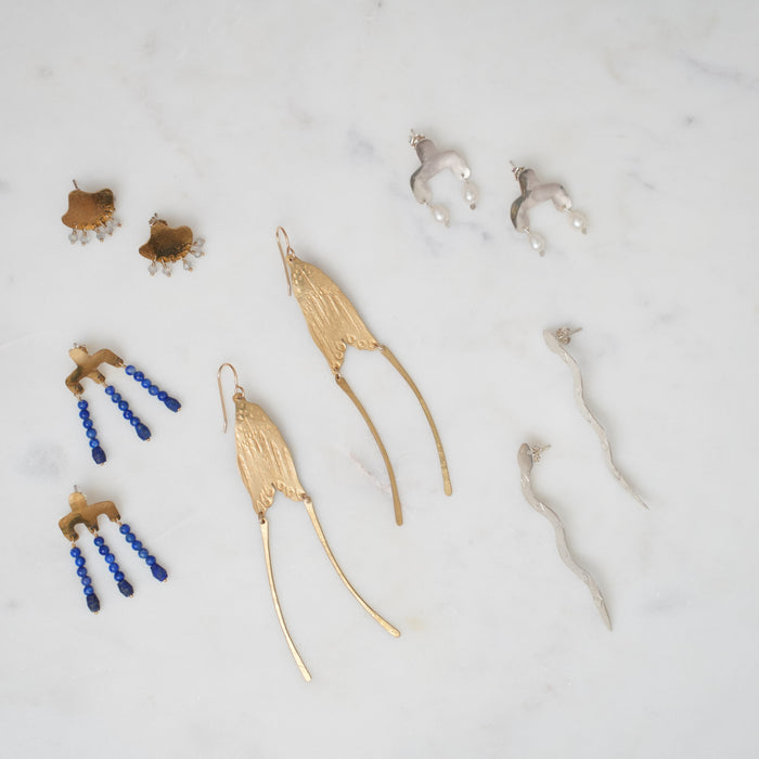 Ann Erickson Tem Brass + Labradorite Stud Earrings