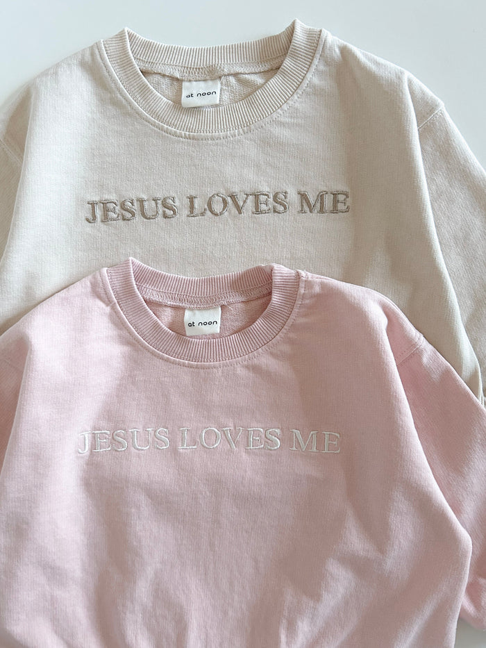 [At Noon Original Design] Kids JESUS LOVES ME Sweatshirt (6m-8y) - Pink