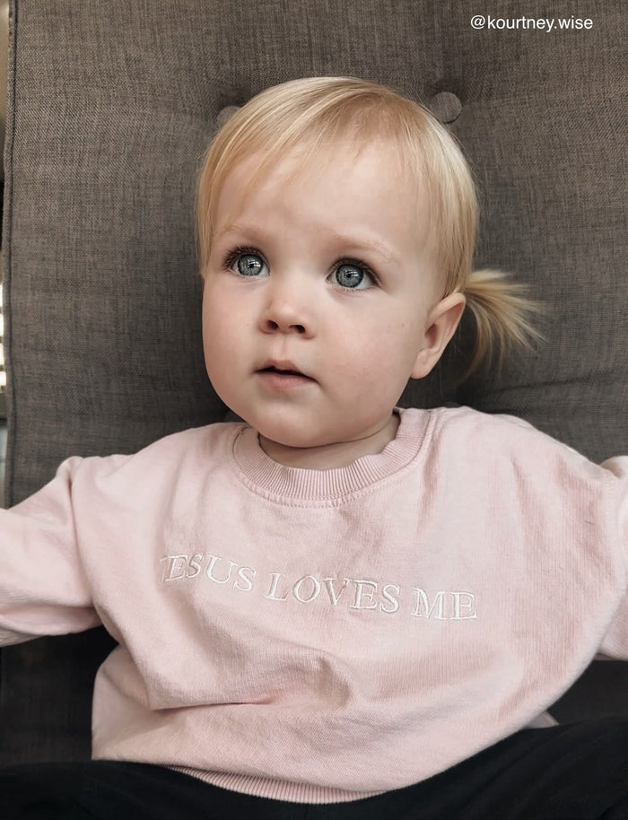 [At Noon Original Design] Kids JESUS LOVES ME Sweatshirt (6m-8y) - Pink