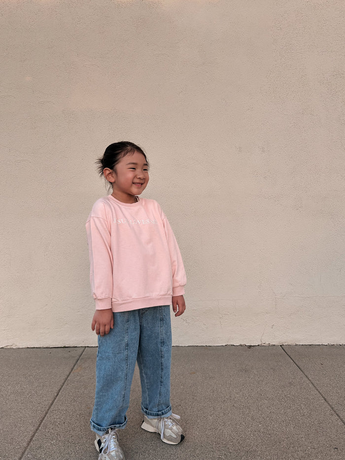 [At Noon Original Design] Kids JESUS LOVES ME Sweatshirt (6m-8y) - Pink