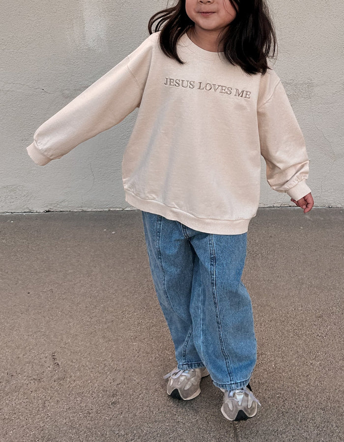 [At Noon Original Design] Kids JESUS LOVES ME Sweatshirt (6m-8y) - Pink