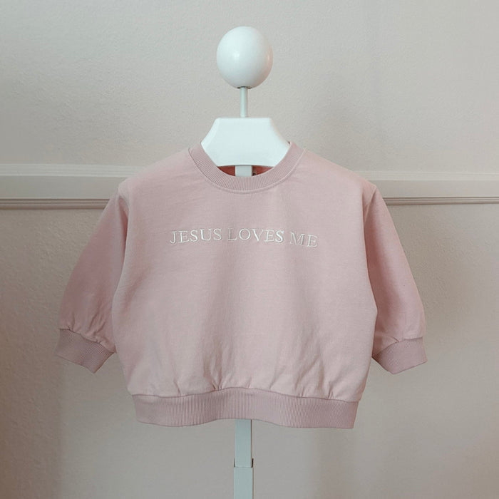 [At Noon Original Design] Kids JESUS LOVES ME Sweatshirt (6m-8y) - Pink