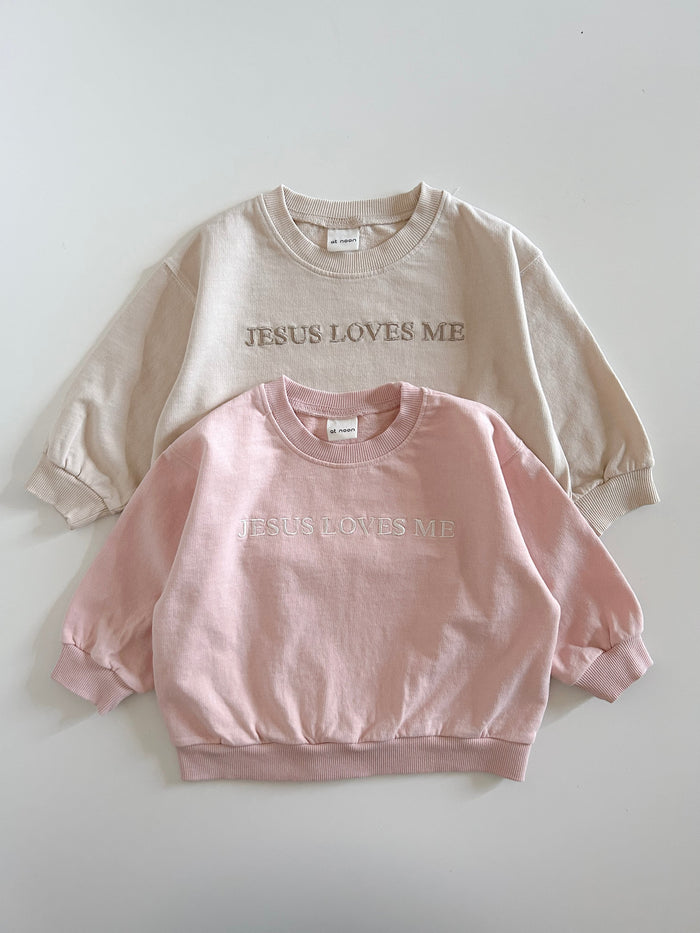 [At Noon Original Design] Kids JESUS LOVES ME Sweatshirt (6m-8y) - Pink