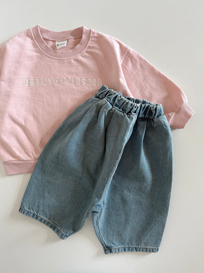 [At Noon Original Design] Kids JESUS LOVES ME Sweatshirt (6m-8y) - Pink
