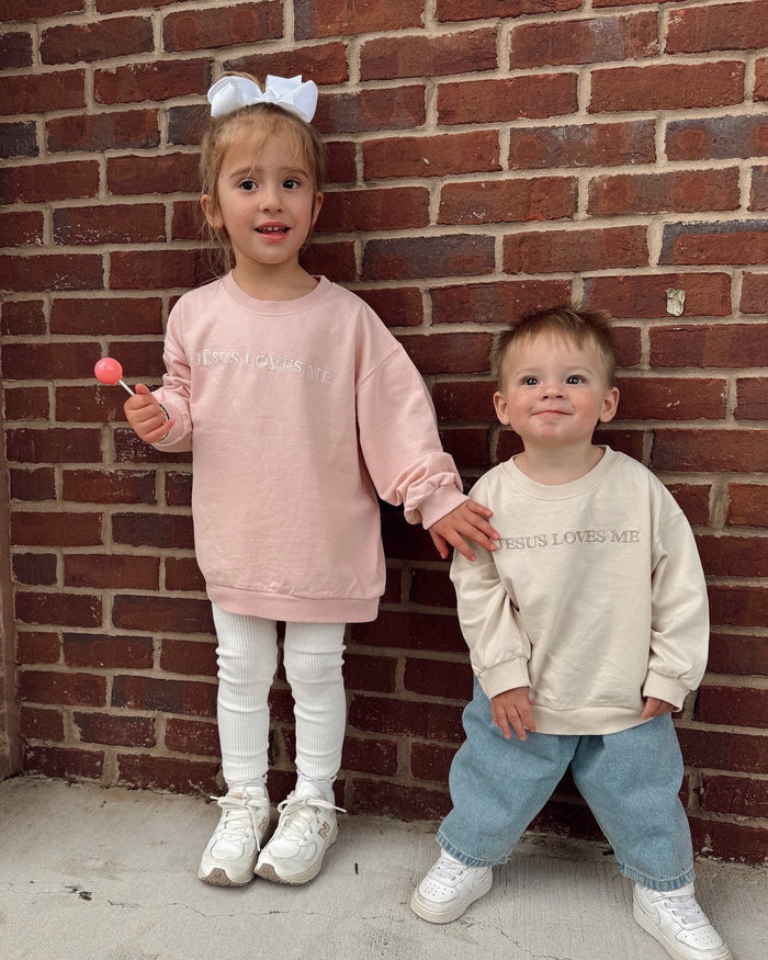 [At Noon Original Design] Kids JESUS LOVES ME Sweatshirt (6m-9y) - Beige