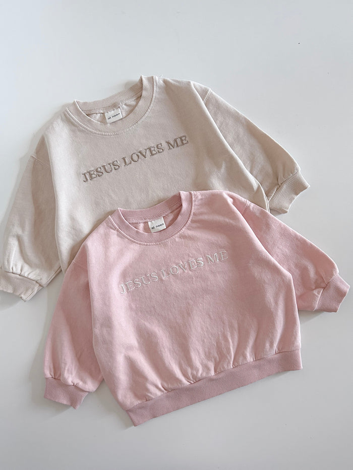 [At Noon Original Design] Kids JESUS LOVES ME Sweatshirt (6m-9y) - Beige