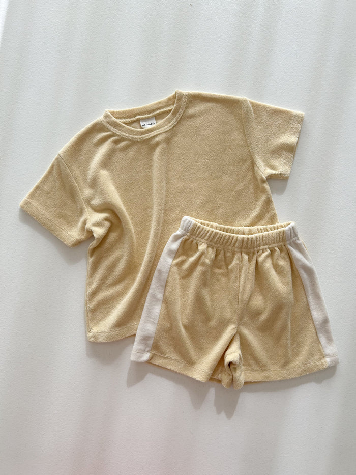 [At Noon Original Design] Kids Terry Cloth Short Sleeve Top and Shorts Set (6m-7y) - Yellow