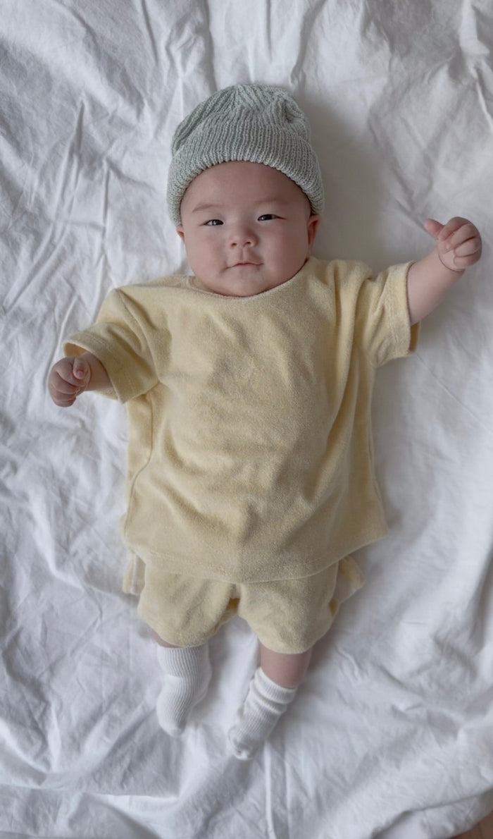 [At Noon Original Design] Kids Terry Cloth Short Sleeve Top and Shorts Set (6m-7y) - Yellow