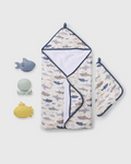 Loulou Lollipop Baby Bath Gift Bundle in Smiley Sharks — front view on white background