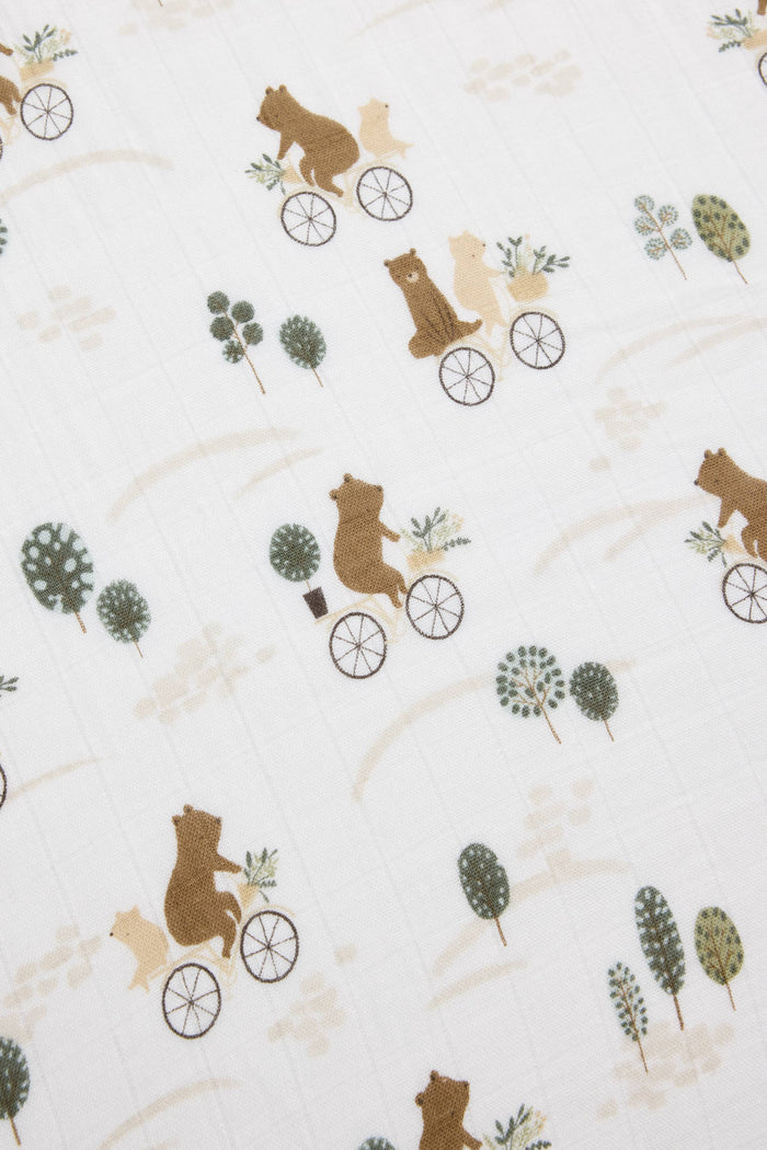 Baby Muslin Fitted Crib Sheet in Tanboocel® Bamboo Viscose - Bears On Bikes