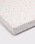 Loulou Lollipop muslin fitted crib sheet in Bunny Meadow for US standard crib — front view on white background