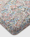 Loulou Lollipop muslin fitted crib sheet in English Garden for US standard crib — front view on white background
