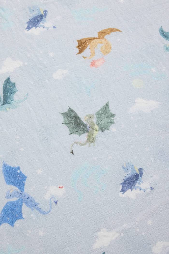 Baby Muslin Fitted Crib Sheet in Tanboocel® Bamboo Viscose - Magical Dragons