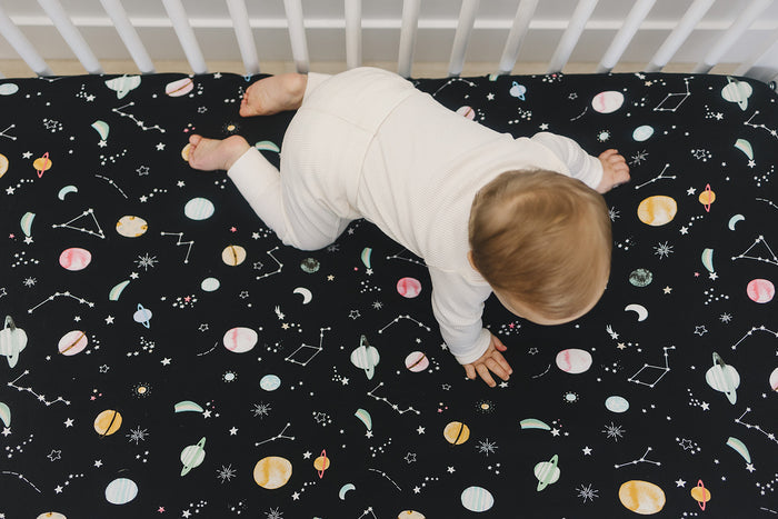 Baby Muslin Fitted Crib Sheet in Tanboocel® Bamboo Viscose - Planets