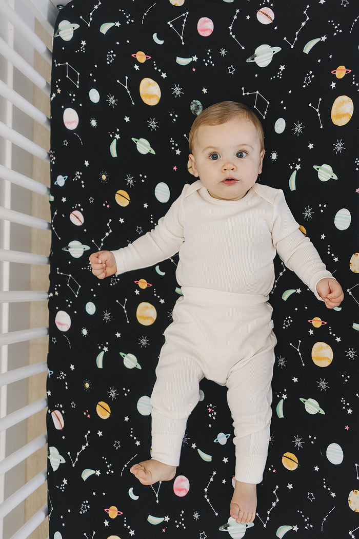 Baby Muslin Fitted Crib Sheet in Tanboocel® Bamboo Viscose - Planets