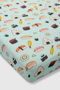 Loulou Lollipop muslin fitted crib sheet in Sushi for US standard crib — front view on white background
