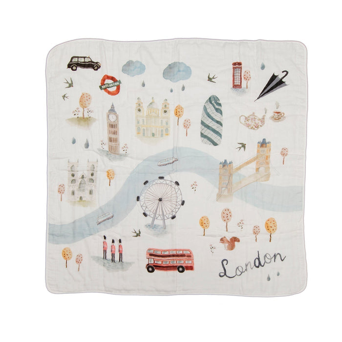 Loulou Lollipop muslin baby quilt blanket in London — front view on white background