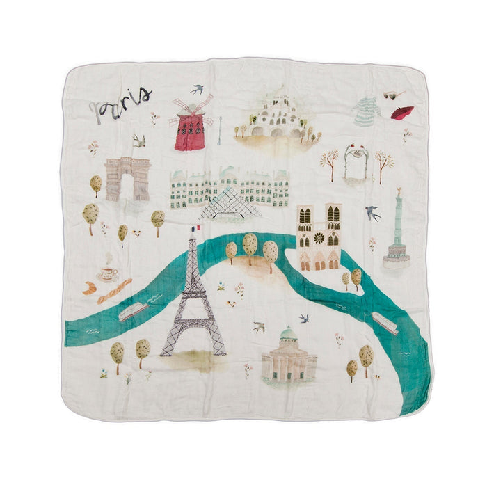 Loulou Lollipop muslin baby quilt blanket in Paris — front view on white background