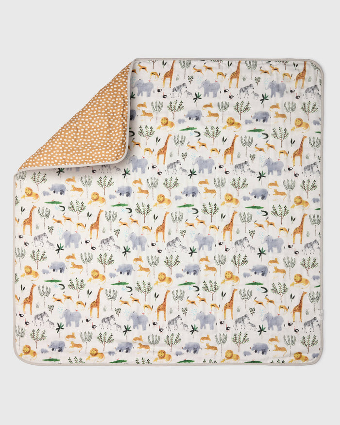 Loulou Lollipop muslin baby quilt blanket in Safari Jungle — front view on white background