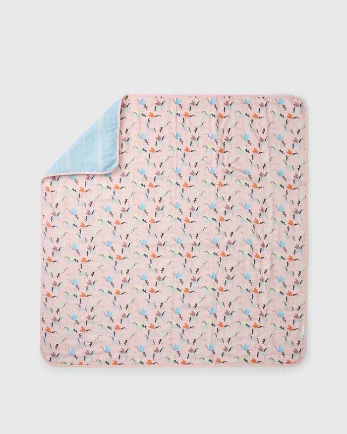 Loulou Lollipop muslin baby quilt blanket in Unicorn Ballet — front view on white background