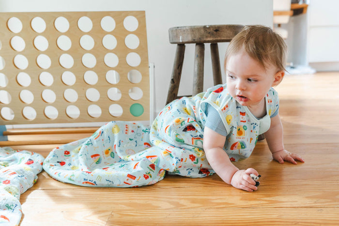 Baby Muslin Sleep Bag 0.5 TOG in Tanboocel® Bamboo Viscose - Alphabet Smiles