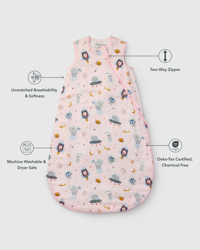 Baby Muslin Sleep Bag 0.5 TOG in Tanboocel® Bamboo Viscose - Astro Explorers
