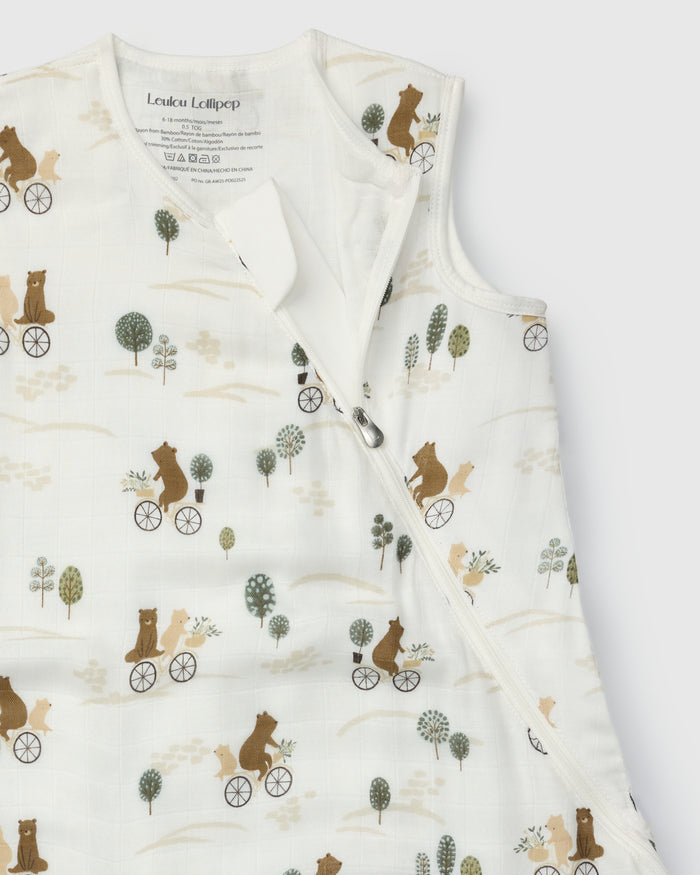 Baby Muslin Sleep Bag 0.5 TOG in Tanboocel® Bamboo Viscose - Bears on Bikes