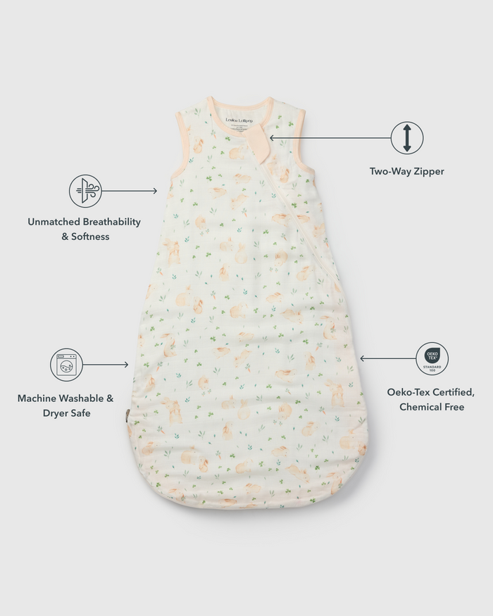Baby Muslin Sleep Bag 0.5 TOG in Tanboocel® Bamboo Viscose - Bunny Meadow
