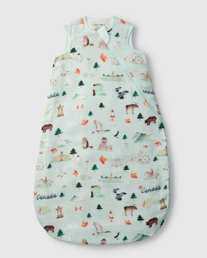 Loulou Lollipop muslin 0.5 TOG lightweight baby sleep bag in Canada — front view on white background