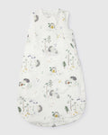 Loulou Lollipop muslin 0.5 TOG lightweight baby sleep bag in Hedgehogs — front view on white background