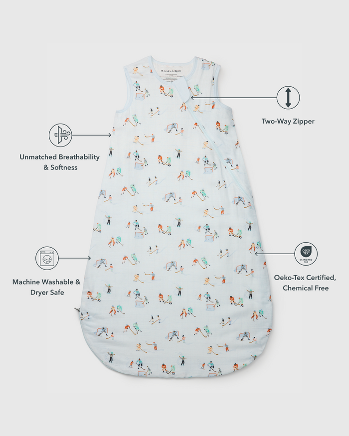 Baby Muslin Sleep Bag 0.5 TOG in Tanboocel® Bamboo Viscose - Ice Hockey