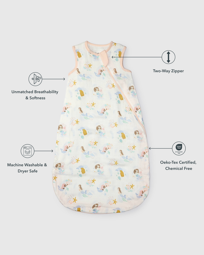 Baby Muslin Sleep Bag 0.5 TOG in Tanboocel® Bamboo Viscose - Mermaids