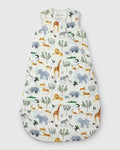 Loulou Lollipop muslin 0.5 TOG lightweight baby sleep bag in Safari Jungle — front view on white background
